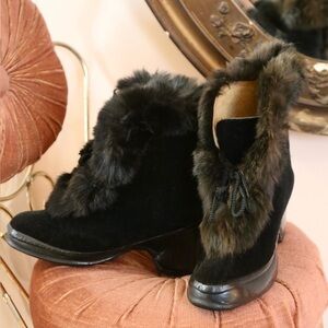 Vintage 1940s Rabbit Fur Suede Galoshes